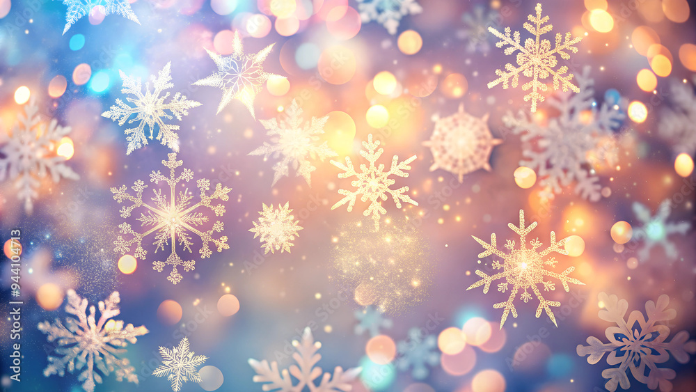 Abstract snowflakes and bokeh lights on a pastel background Generative AI Abstract snowflakes and bokeh lights on a pastel background Generative AI