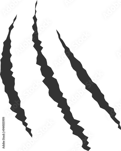 Claws scratches, animal monster mark design element, tattoo and decor for halloween. Black vector silhouette.
