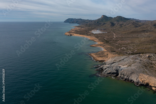 Aerial view of the beaches of Calblanque.