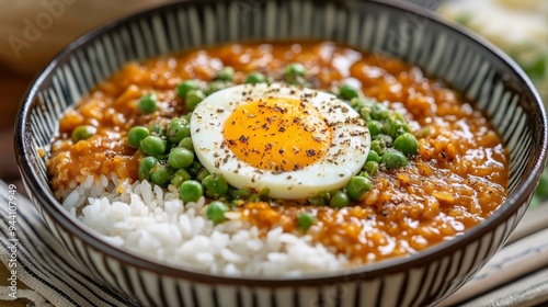 Curry rice and egg, a Japanese dish