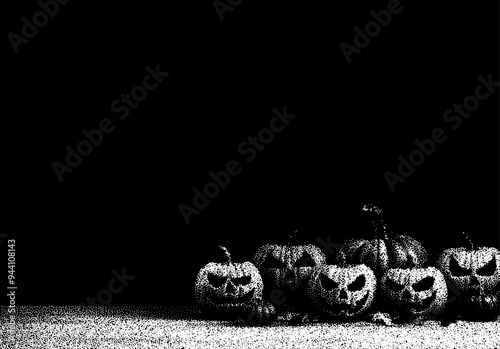 Halloween pumpkin in the dark in retro dotwork style. Mysterious Halloween Jack in vintage style.