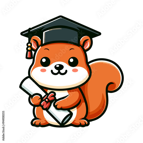cute squirrel graduation cartoon icon character