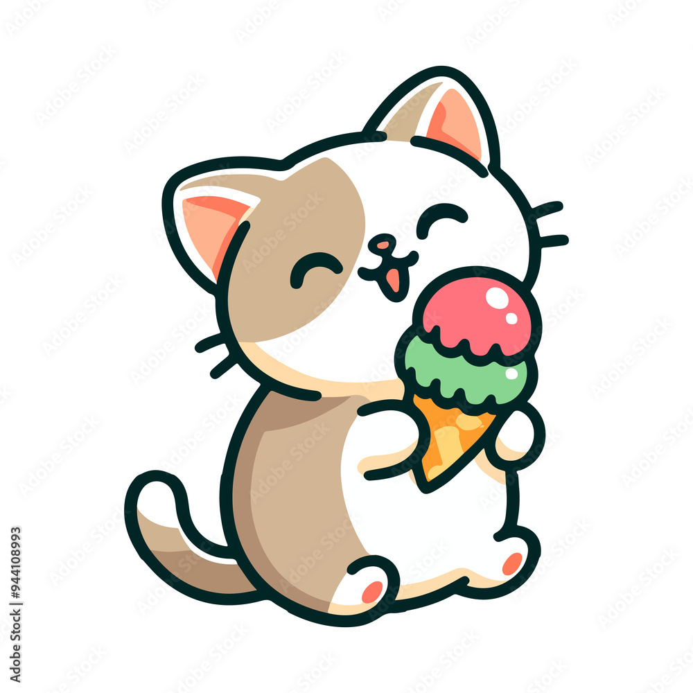 cute cat eating ice cream cartoon icon character cute cat eating ice cream cartoon icon character