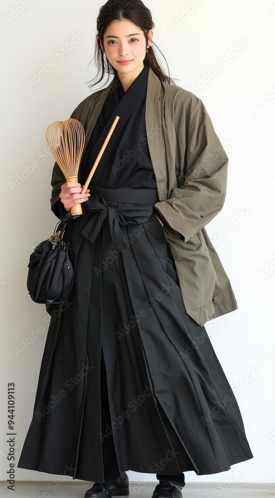 Japanese Woman in Traditional Kimono and Hakama Japanese Woman in Traditional Kimono and Hakama