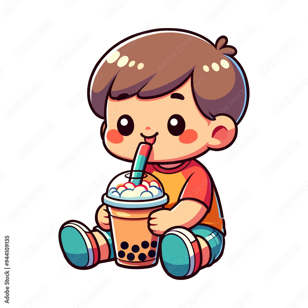cute boy drink boba cartoon icon character cute boy drink boba cartoon icon character