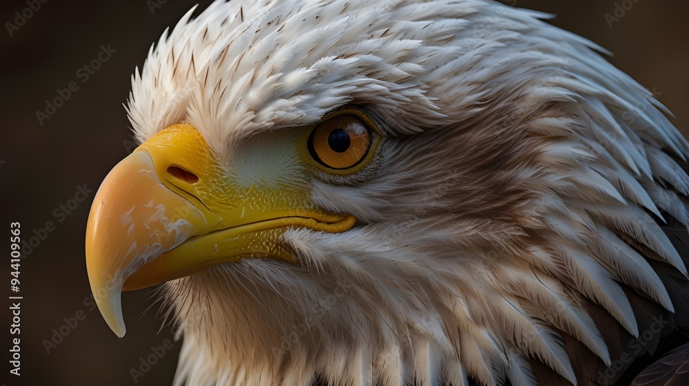 Naklejka premium An awe-inspiring powerful close-up of a bald eagle’s face. 