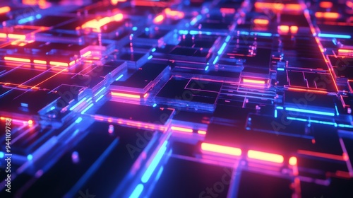 Wallpaper Mural Neon Grid Abstract, 3D, neon, cyberpunk Torontodigital.ca