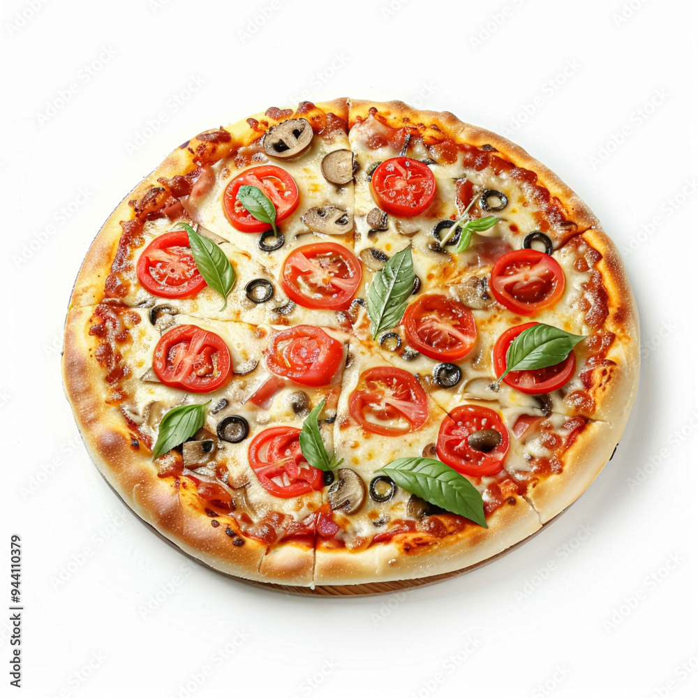 Pizza isolated on white background, online delivery from pizzeria, take away and fast food concept Pizza isolated on white background, online delivery from pizzeria, take away and fast food concept