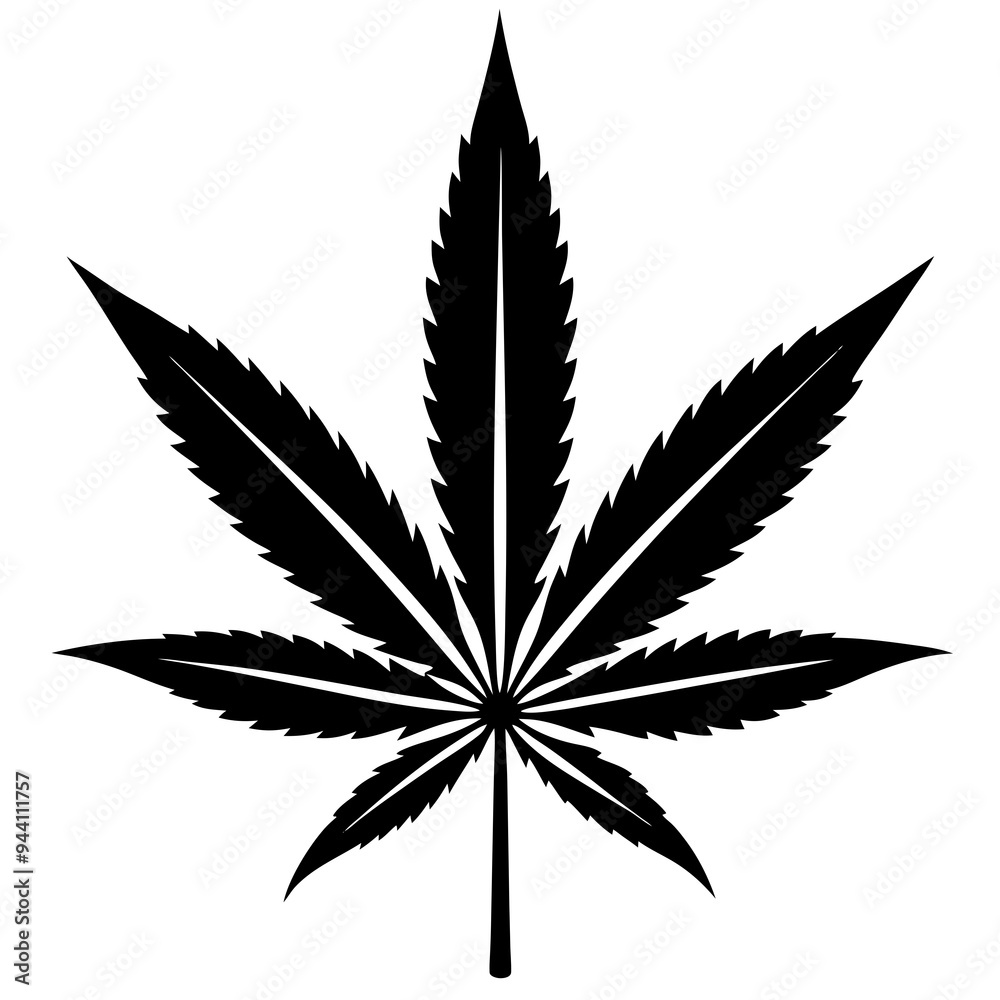 Marijuana Leaf Silhouette - Vector Art on White Background Marijuana Leaf Silhouette - Vector Art on White Background