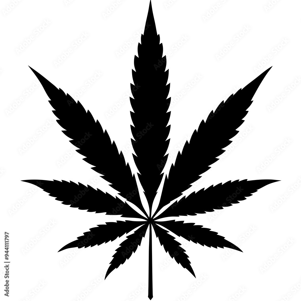 Marijuana Leaf Silhouette - Vector Art on White Background Marijuana Leaf Silhouette - Vector Art on White Background