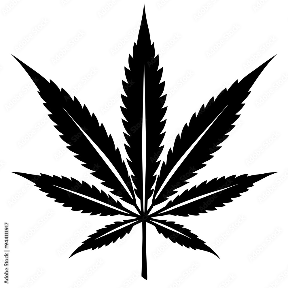 Marijuana Leaf Silhouette - Vector Art on White Background