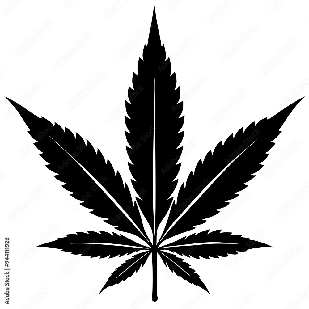 Marijuana Leaf Silhouette - Vector Art on White Background Marijuana Leaf Silhouette - Vector Art on White Background