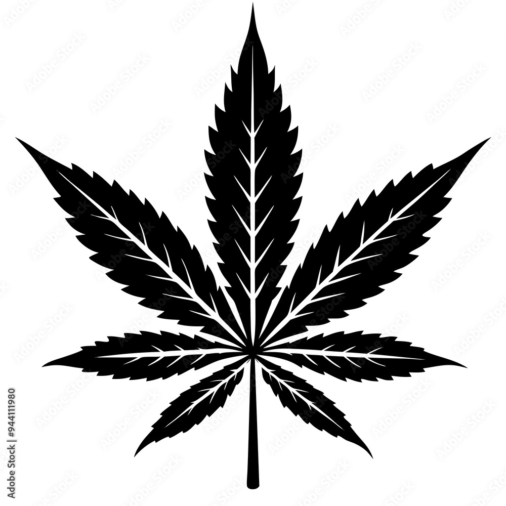 Marijuana Leaf Silhouette - Vector Art on White Background Marijuana Leaf Silhouette - Vector Art on White Background