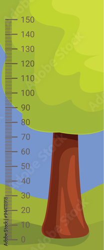 Cartoon tree growing next to a height measurement chart with numbers for children to measure their height