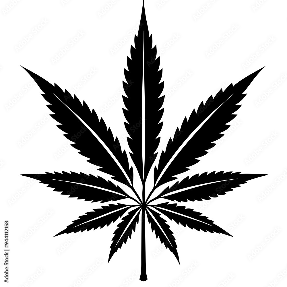 Marijuana Leaf Silhouette - Vector Art on White Background Marijuana Leaf Silhouette - Vector Art on White Background