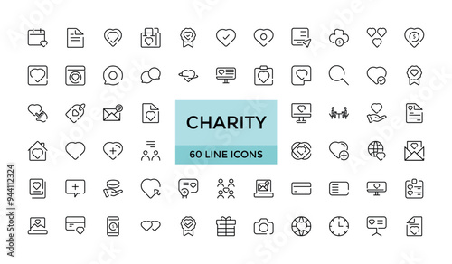 Charity Icon Set, Non-Profit and Charity Icon Collection, Humanitarian Aid Icon Pack, Charitable Giving vector editable icons.