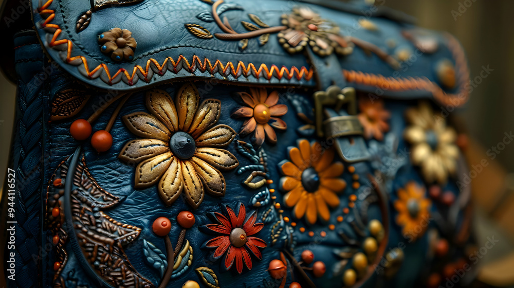 custom made wallpaper toronto digitalLeather Handbag with Floral Embellishments - Detailed Closeup