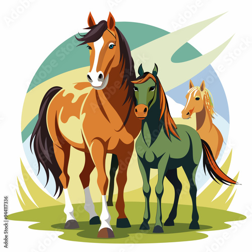 Three Horses Standing in a Field