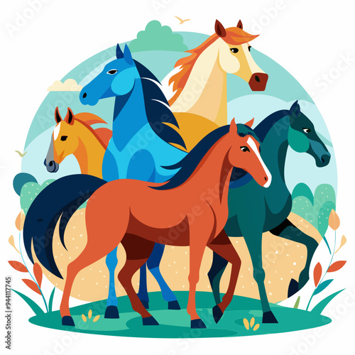 A Group of Colorful Horses Standing in a Field