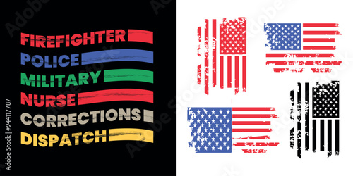 Firefighter, police, military, nurse, Ems, correction, dispatch. first responders Shirt, Flag, Police, Firefighter Military Dispatch Nurse Corrections Ems American t-shirt, for banner, poster red.