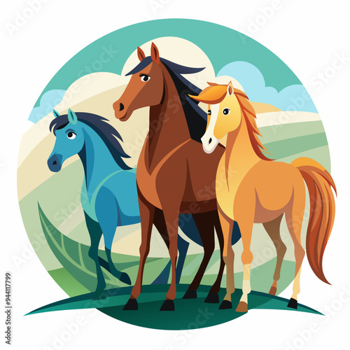 Three Horses Standing in a Meadow