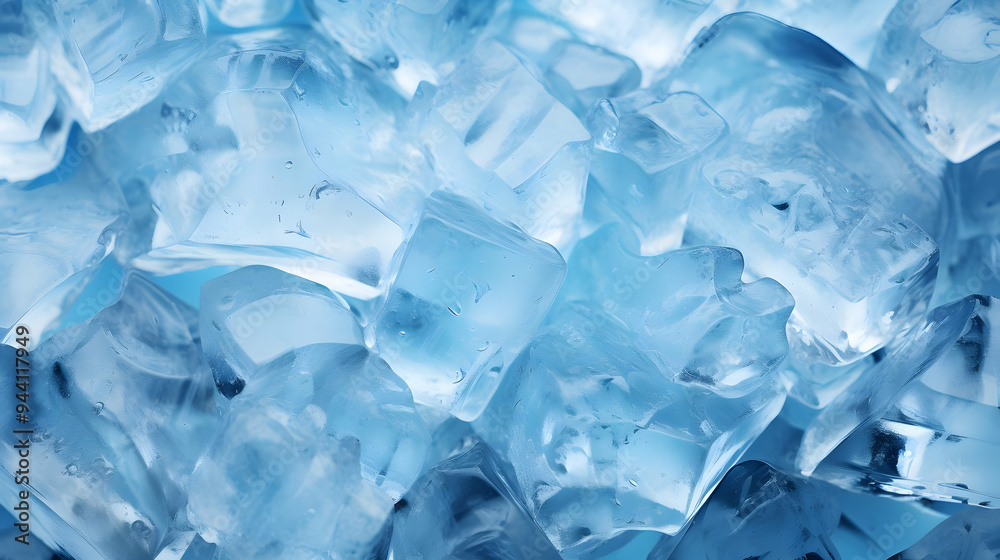 Close-Up of Ice Cubes, Shimmering and Transparent, A Background for Cool Designs Close-Up of Ice Cubes, Shimmering and Transparent, A Background for Cool Designs
