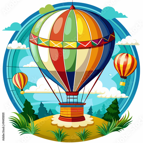 Colorful Hot Air Balloon Floating in the Sky Above a Forest