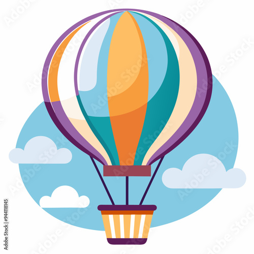 Colorful Hot Air Balloon Soaring Through a Blue Sky with Clouds