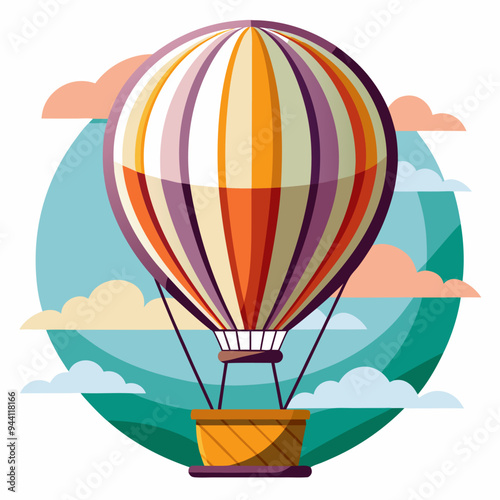Colorful Hot Air Balloon Soaring Through the Sky with Clouds