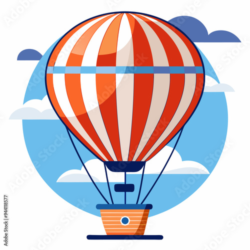 Red and White Striped Hot Air Balloon with Wooden Basket