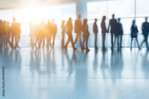 Silhouetted Business Professionals Walking in Modern Office Environment