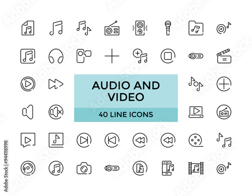 Audio and Video Line Icons. Audio and Video concept icons. Thin line icons set. photo