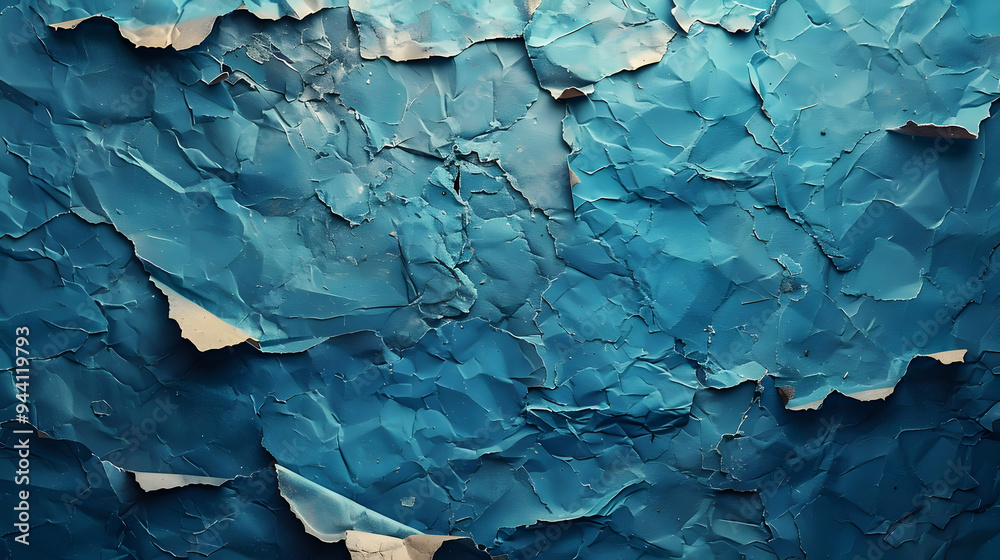 Fototapeta premium Crumpled Blue Paper Background Texture, Abstract Art, Vintage Style