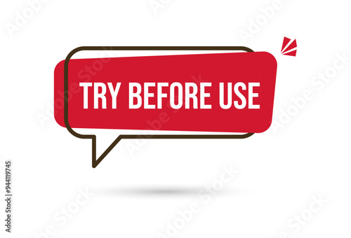 Try before use Red Speech Bubble Background with drop shadow Icon. Banner for business, marketing. Banner design vector illustration.