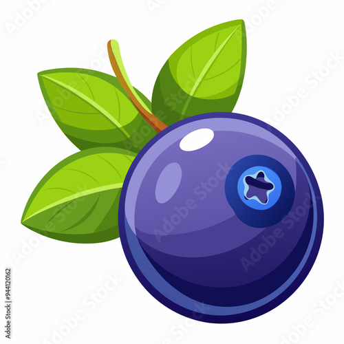 A Single Blueberry with Green Leaves