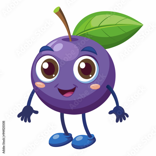 Cartoon Plum with Happy Expression and Blue Shoes