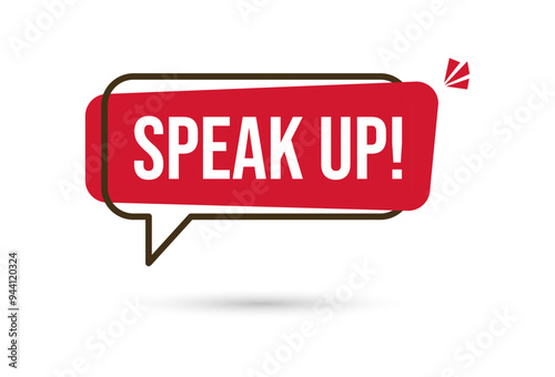 Speak up speech bubble with drop shadow effect. Click button, symbol, illustration, design, label, sign, speech, bubble banner, notification, money making information