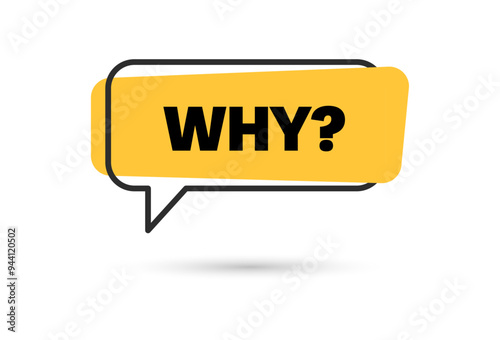 Yellow why icon on speech bubble with shadow. flat style trend modern simple request logotype graphic design web element isolated on white background. concept of chat box for faq or query message