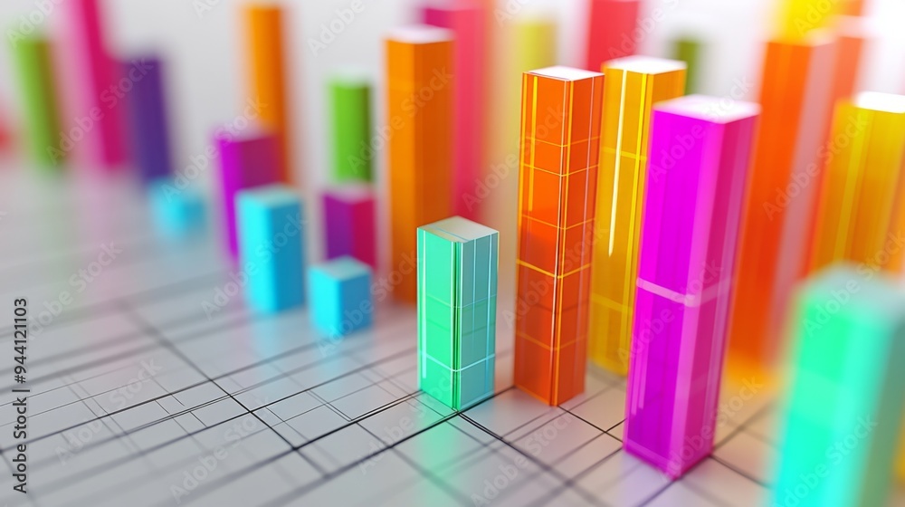 A 3D bar graph displaying financial data with vibrant colors and grid lines, set against a clean white background, highlighting the dynamic representation of financial trends. A 3D bar graph displaying financial data with vibrant colors and grid lines, set against a clean white background, highlighting the dynamic representation of financial trends.