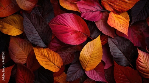 A vibrant collection of autumn leaves displaying rich hues of red, orange, and yellow, perfect for seasonal themes.