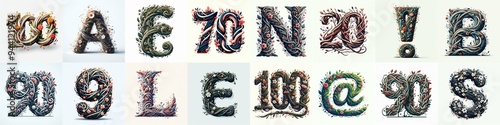 Branches and flowers spring Lettering Typeface. AI generated illustration