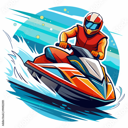 A man riding a jet ski in blue waters