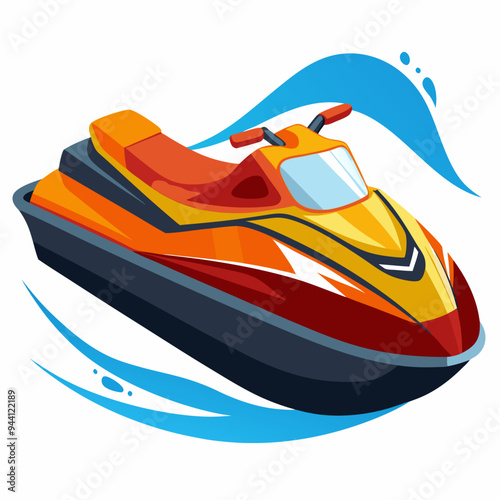Orange and Yellow Jet Ski with Blue Water Waves
