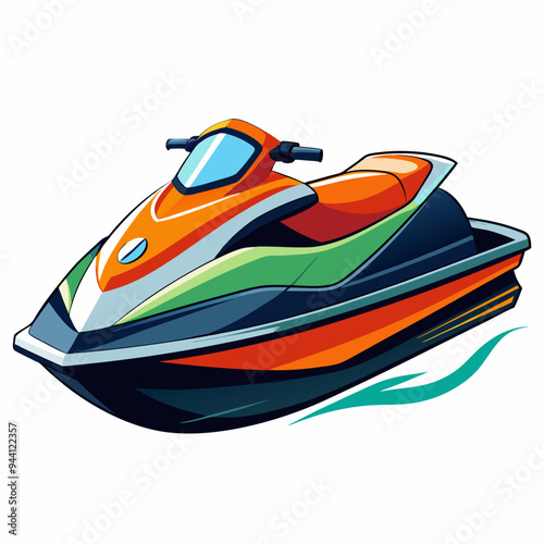 Orange and Green Jet Ski with White Background