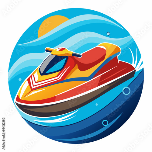 Yellow and Red Jet Ski on Blue Water Waves