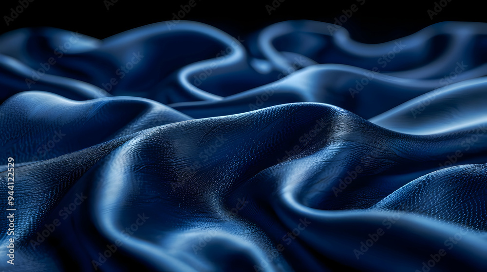Blue Satin Fabric Draped in Soft Waves, A Luxurious and Elegant Background Blue Satin Fabric Draped in Soft Waves, A Luxurious and Elegant Background