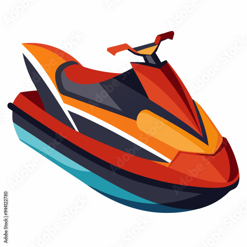 Orange and Red Jet Ski with Black and White Stripes