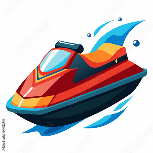 Red and Black Jet Ski with Blue Water Splash