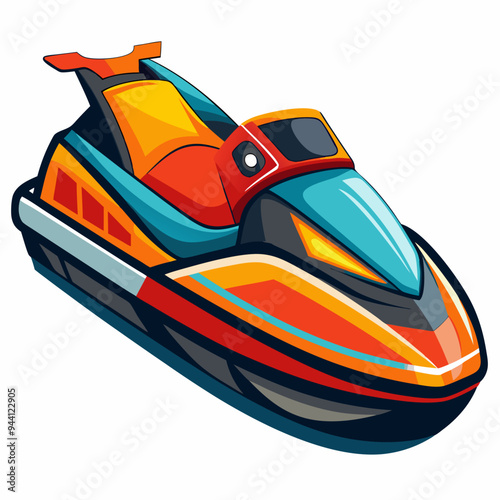Colorful Cartoon Illustration of a Jet Ski