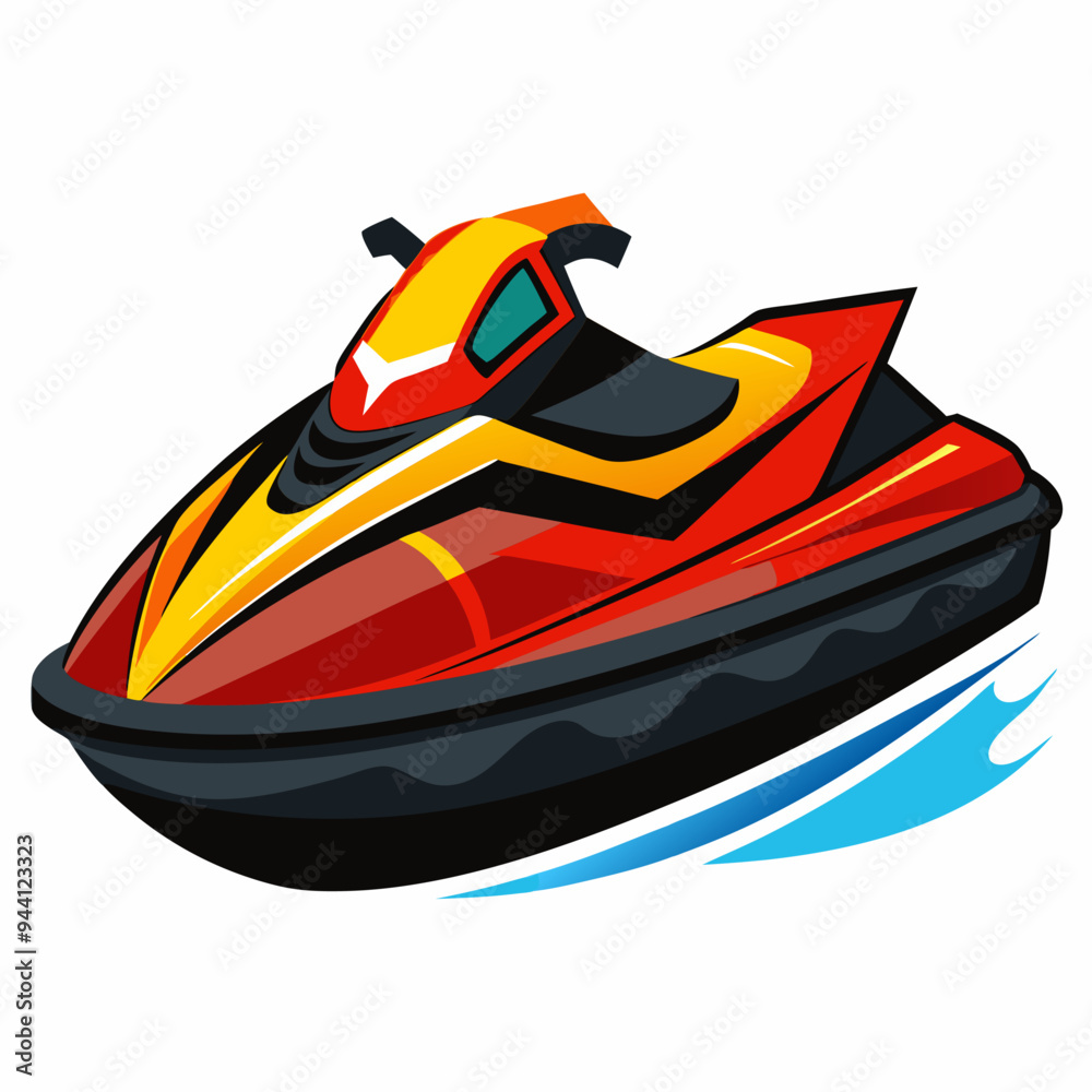Naklejka premium Red and Yellow Jet Ski Moving Through Water